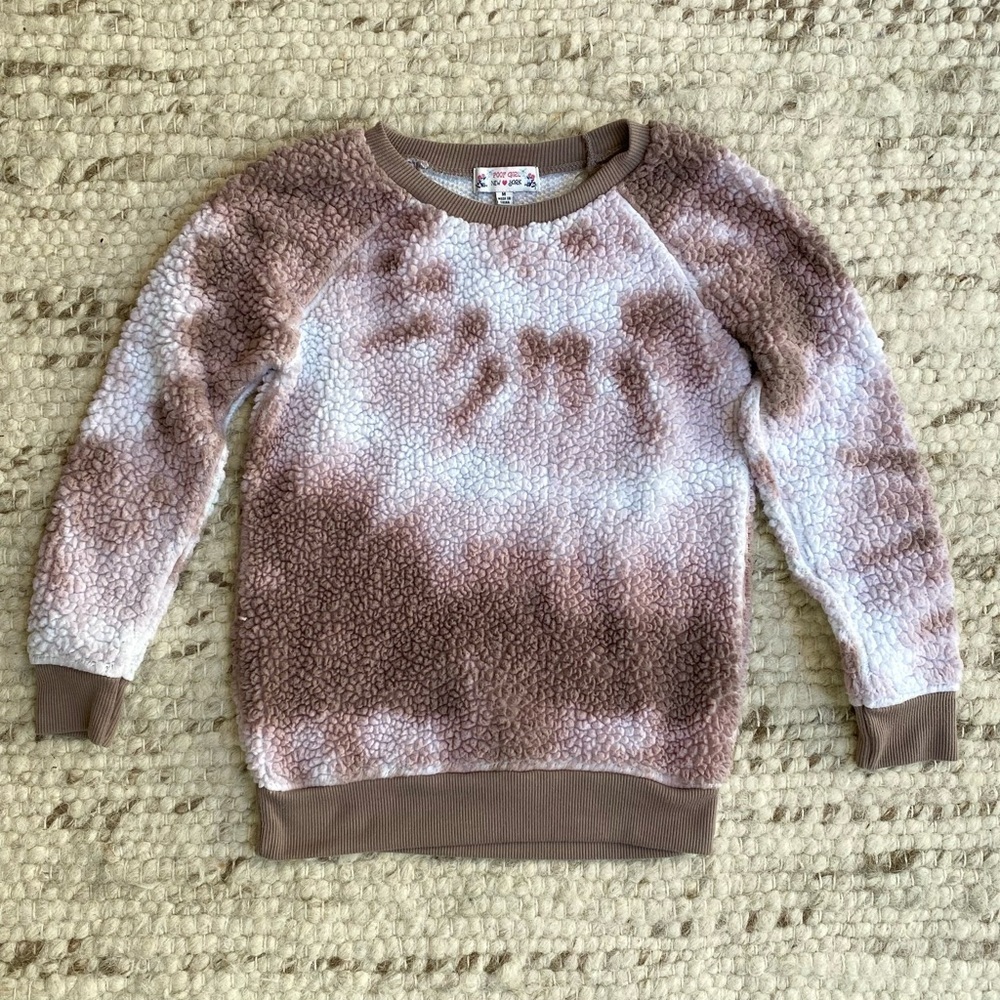 Poof Girl Sherpa Fleece Sweatshirt in Tie-Dye Cocoa/Blush, Girls M